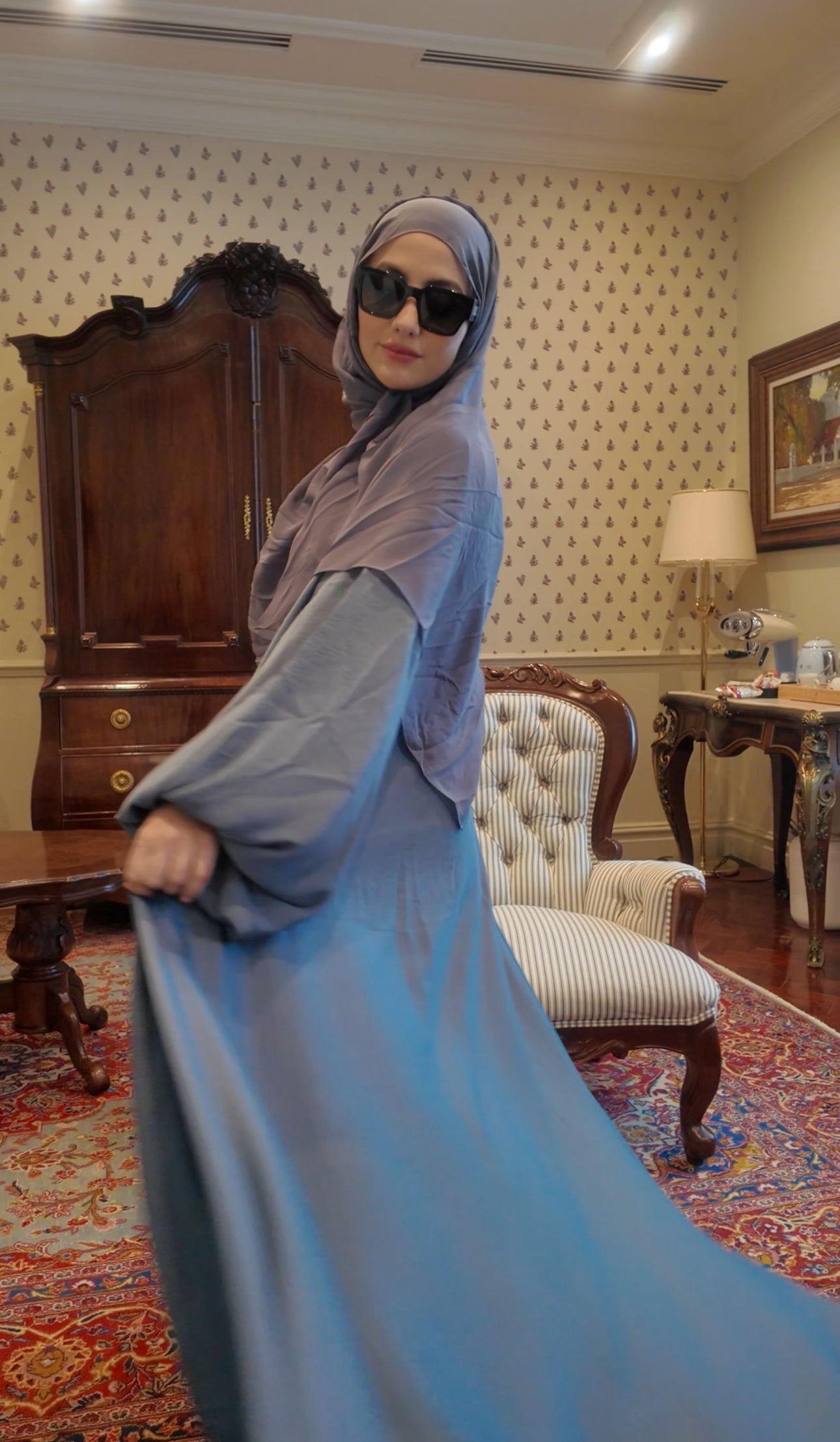 Silver flow Abayah with attached hijab