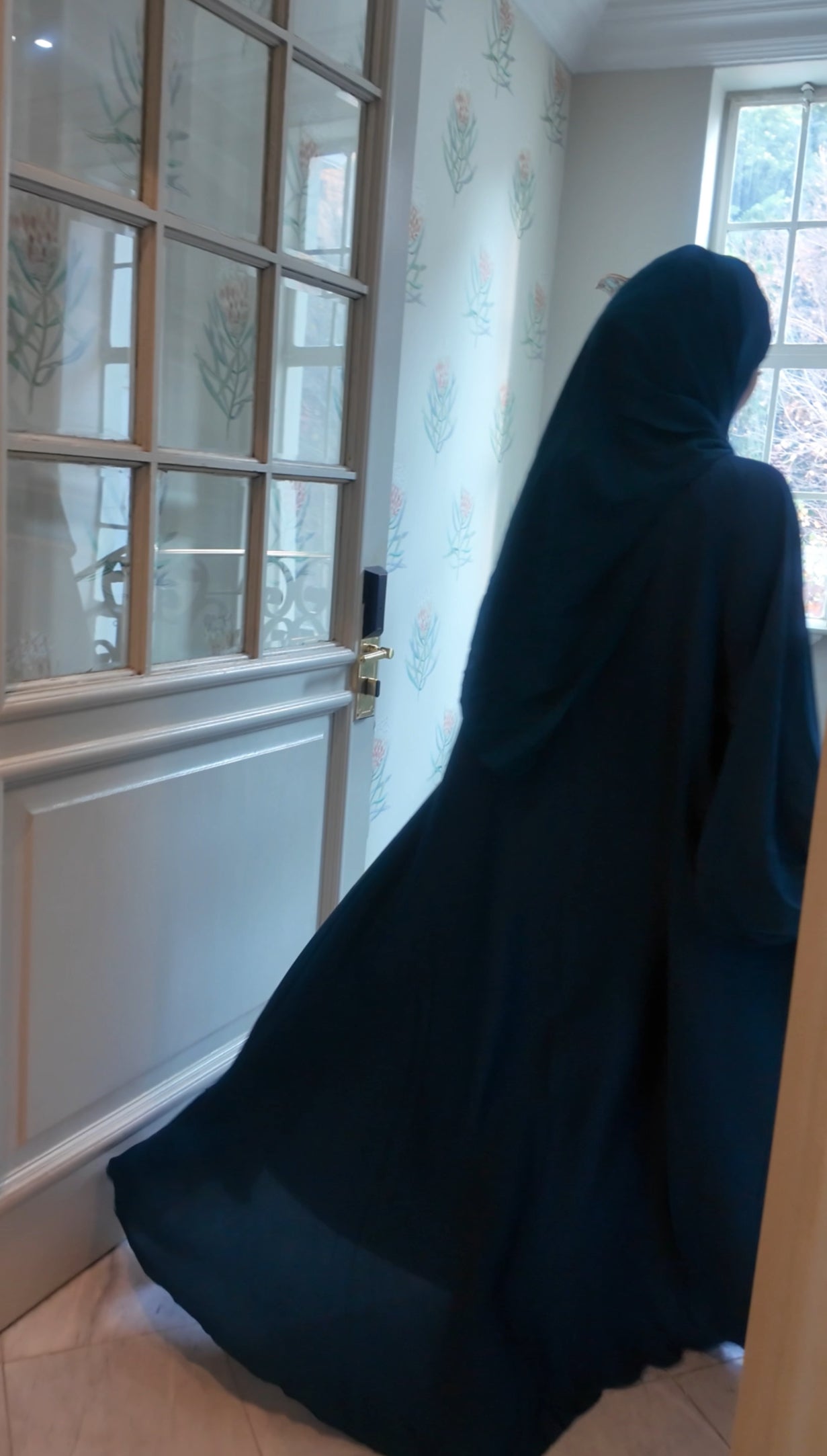 Teal blue flow Abayah with attached hijab