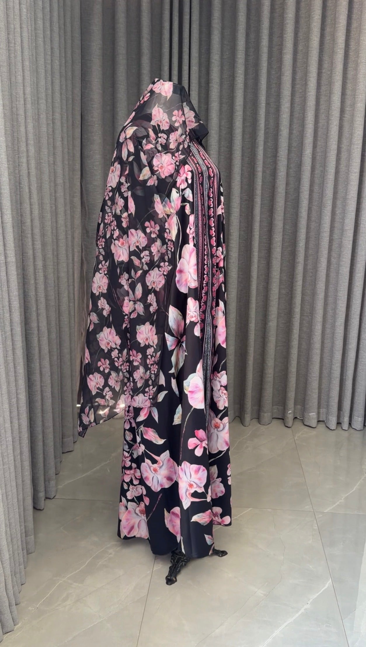 Black and Purple Floral Abayah