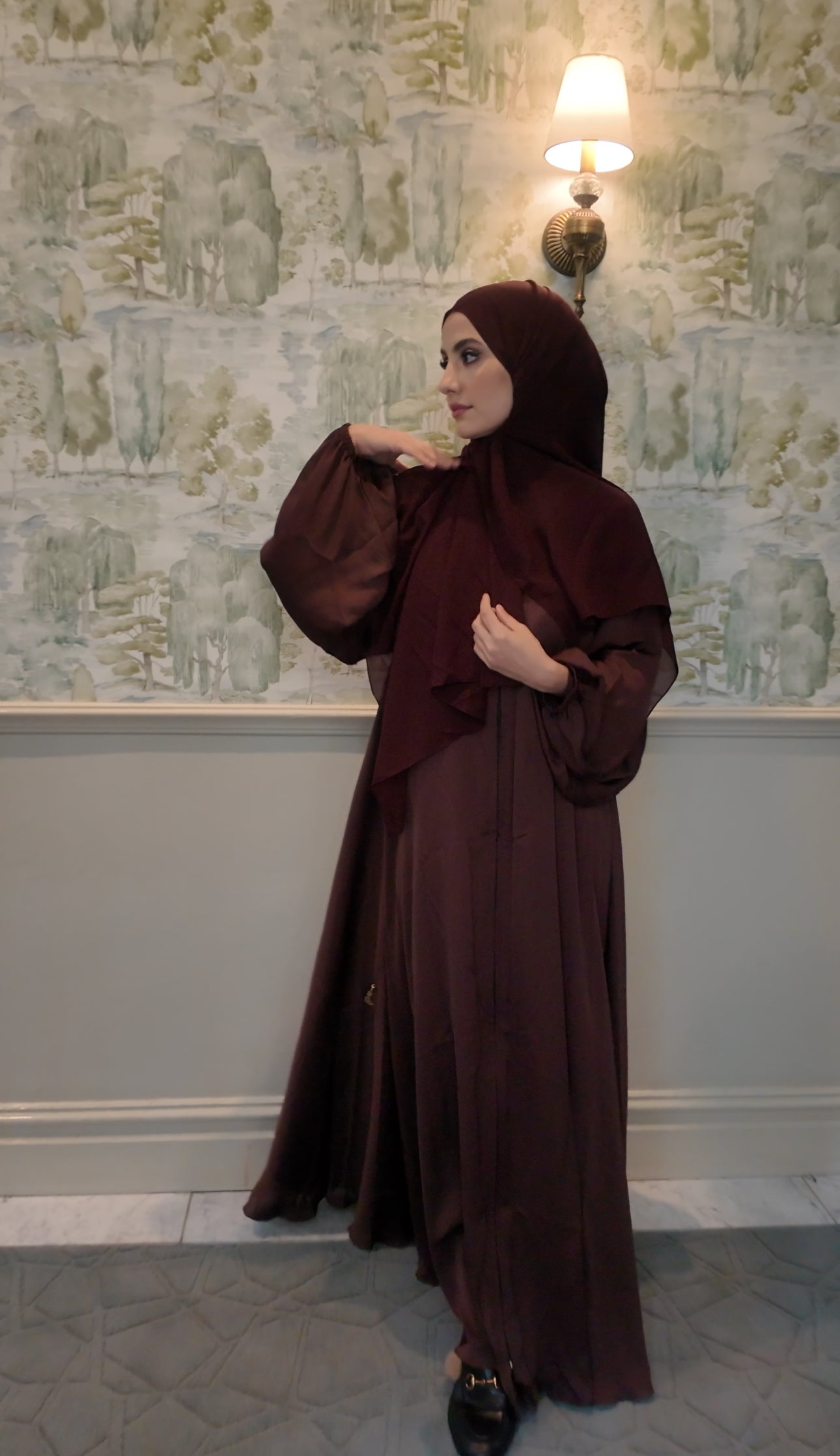 Chestnut Brown flow Abayah with attached hijab