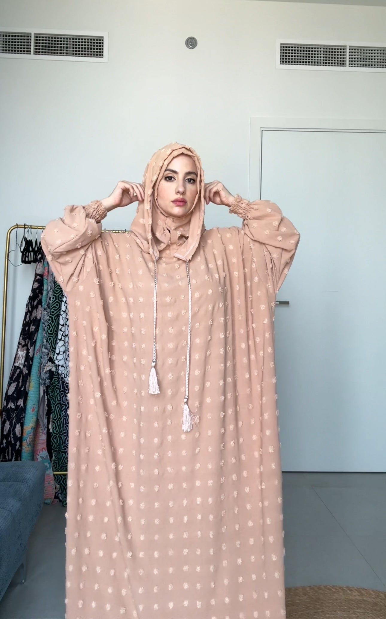 Beige with big dots burqa