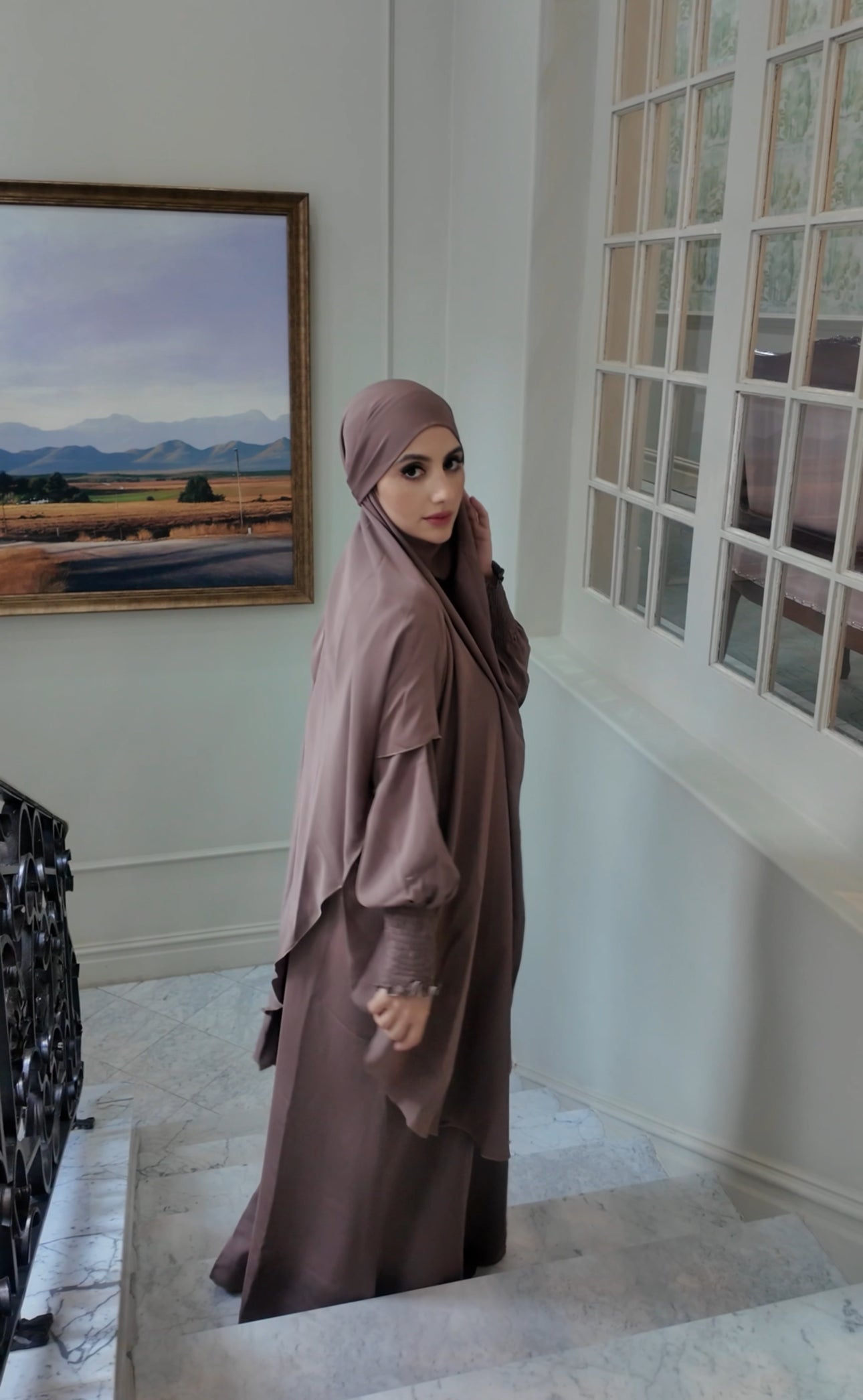 Light Brown Nada fabric Jilbab with long sleeve inner