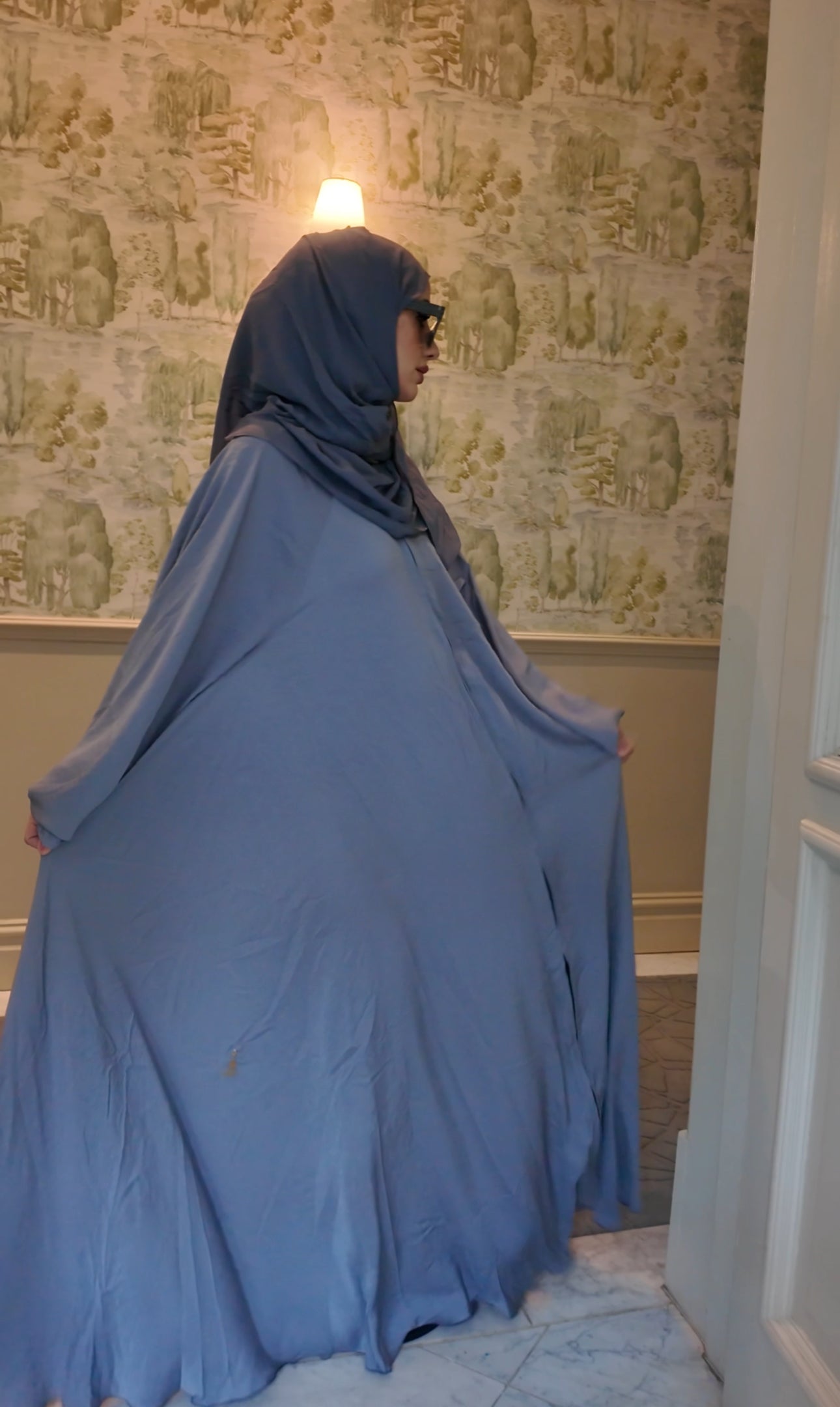 Silver flow Abayah with attached hijab