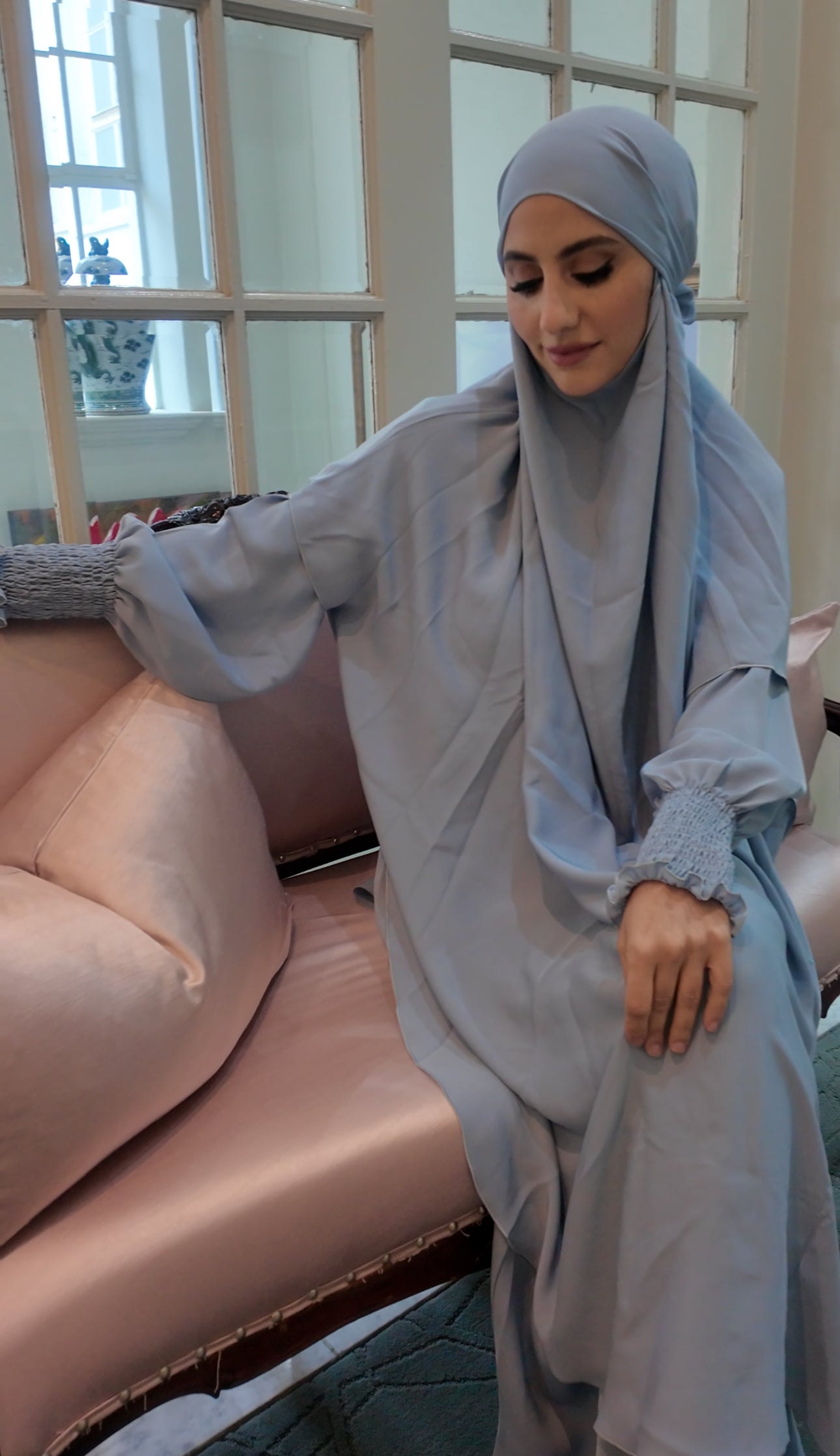 Grayish Blue Nada fabric Jilbab with long sleeve inner