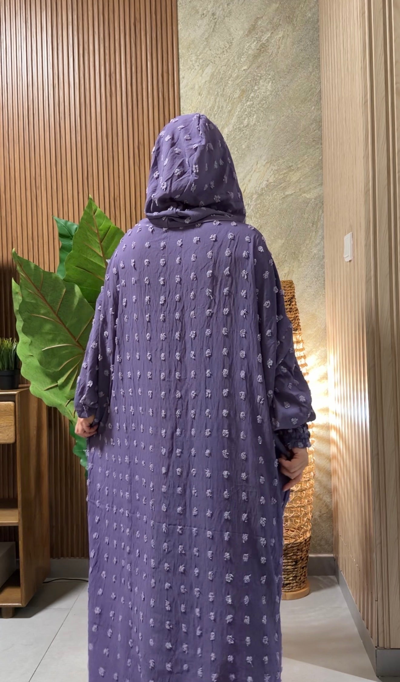Purple burqa with big dots