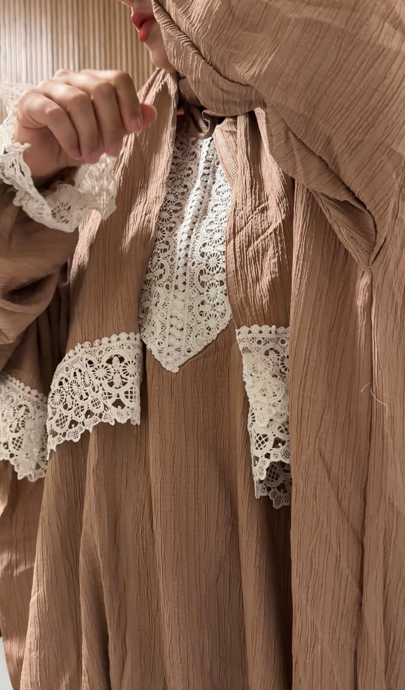 Cream burqa with white lace