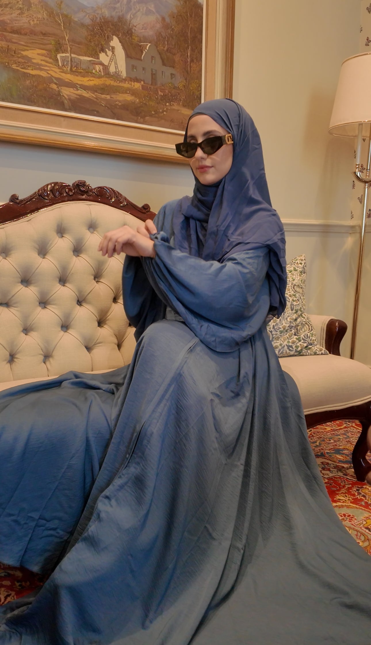 Yale blue flow Abayah with attached hijab