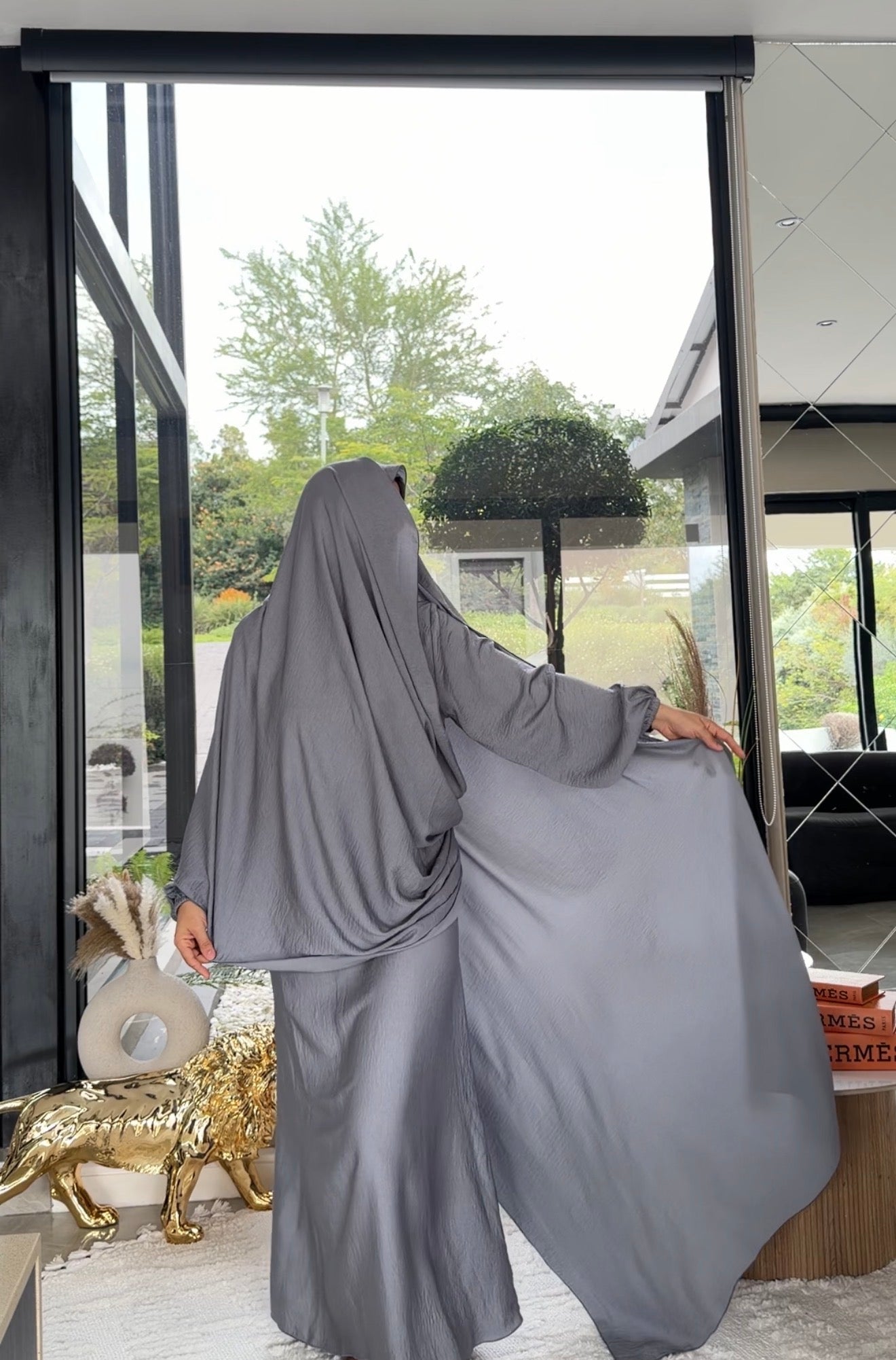 Grey long scarf abayah or dress