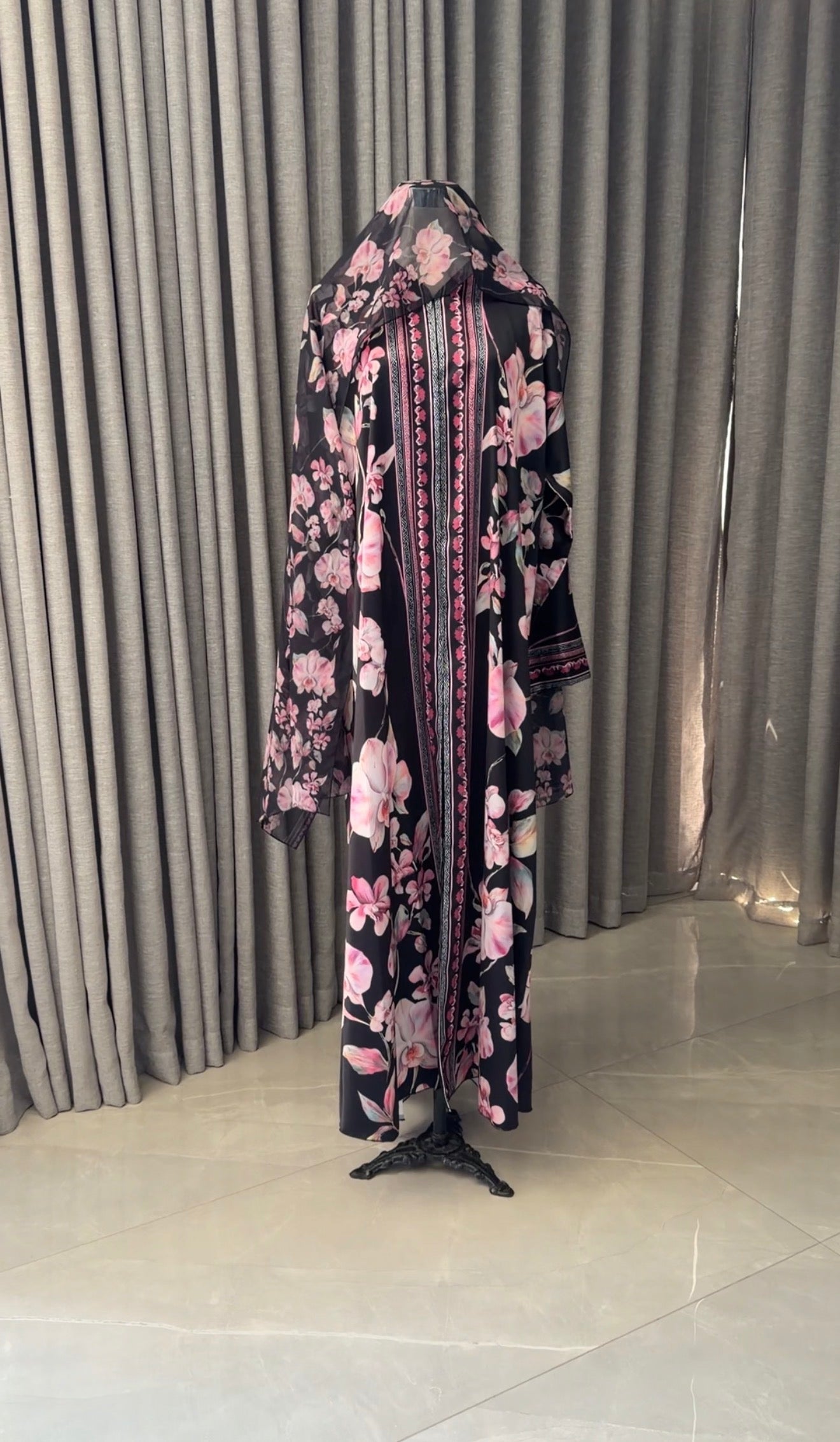 Black and Purple Floral Abayah