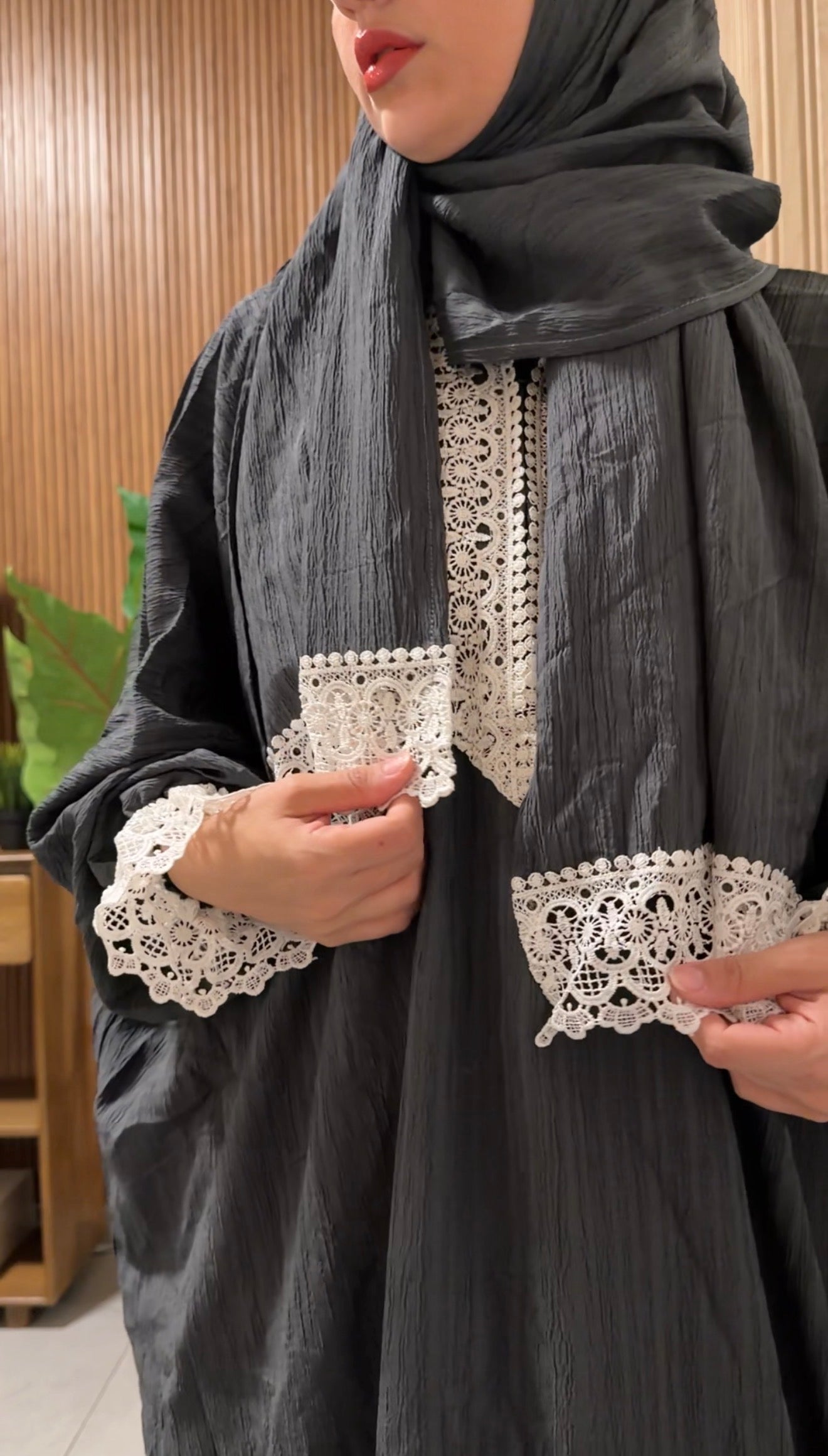 Gray burqa with white lace