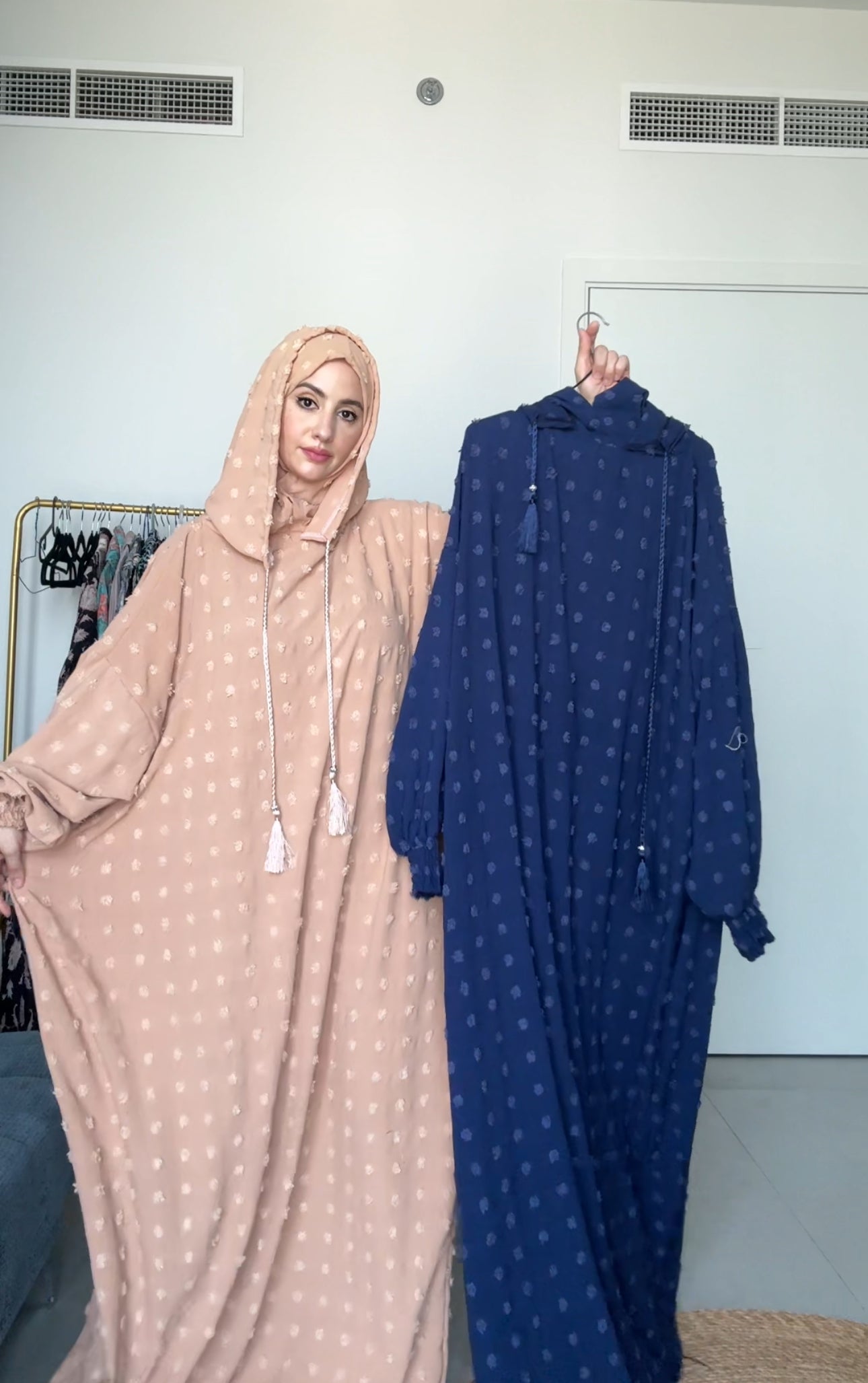 Beige with big dots burqa