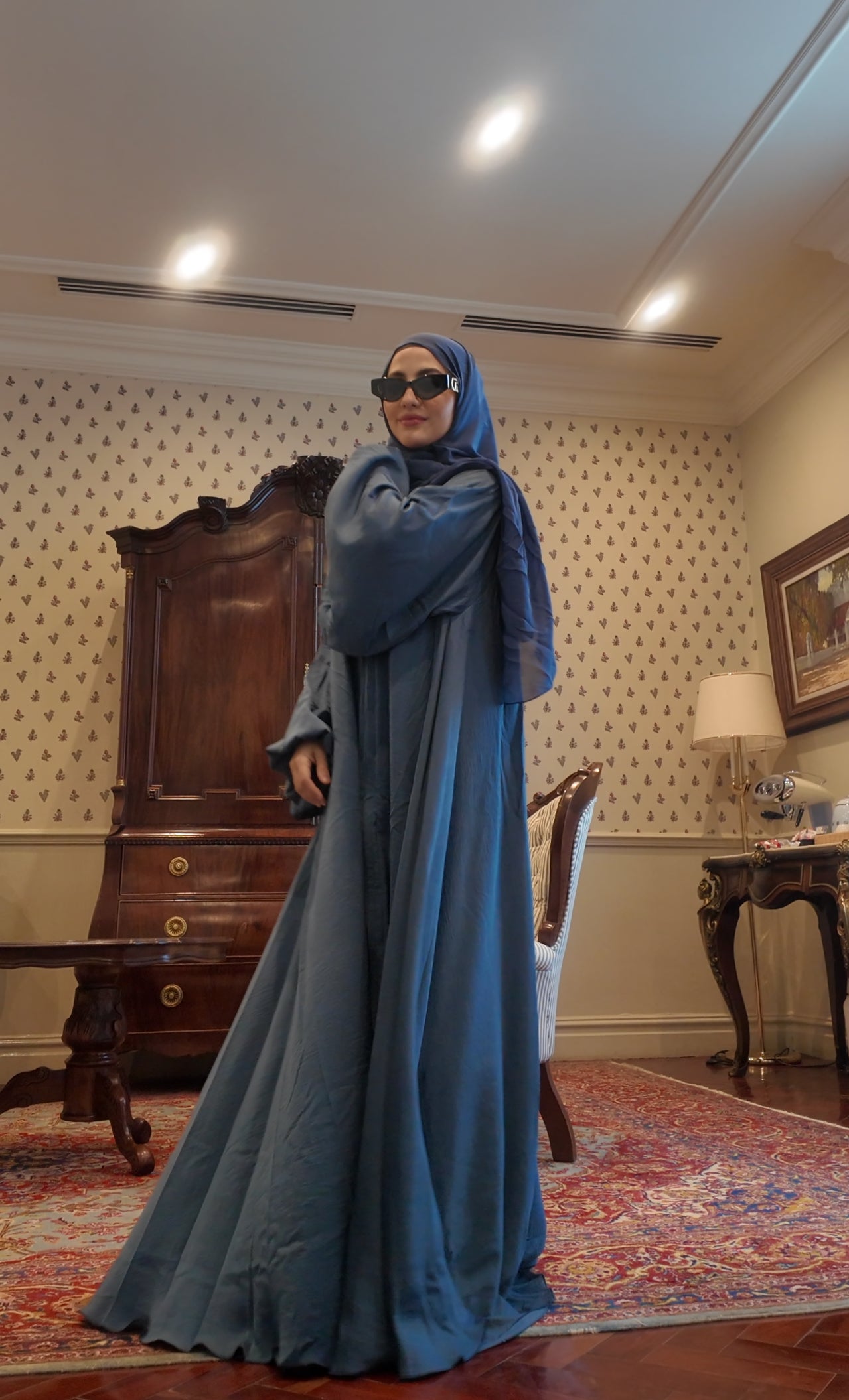 Yale blue flow Abayah with attached hijab