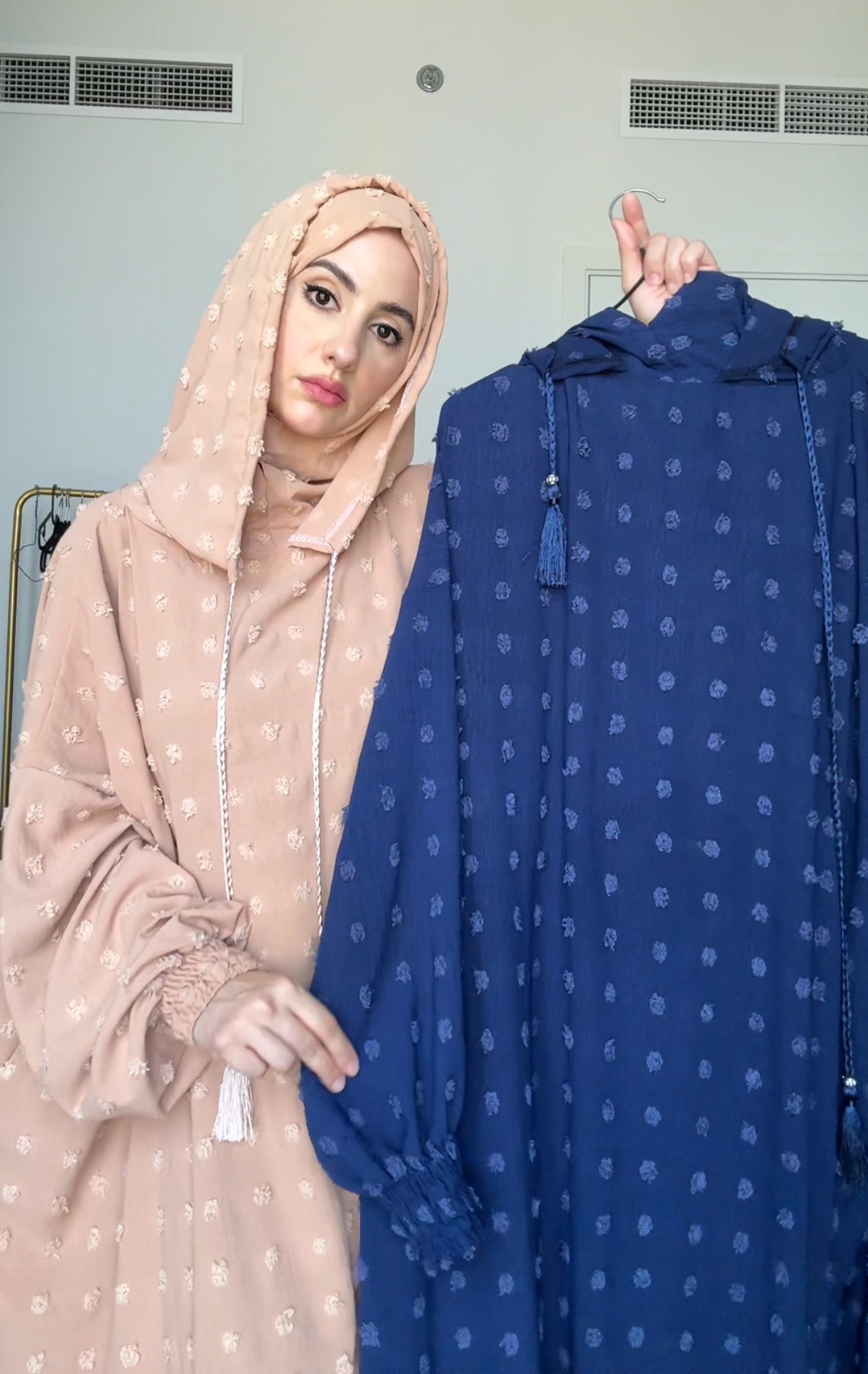 Beige with big dots burqa