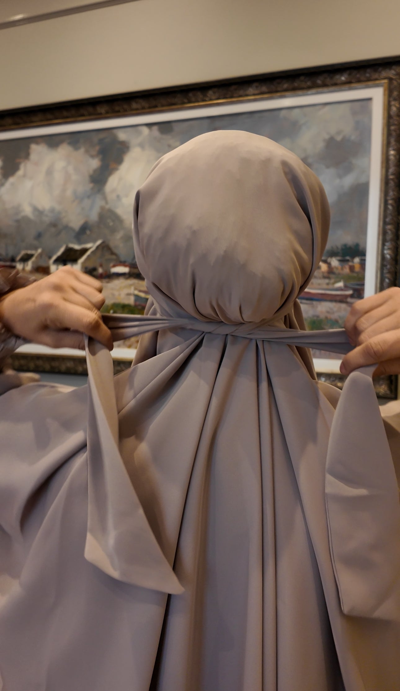 Beige Nada fabric Jilbab with long sleeve inner
