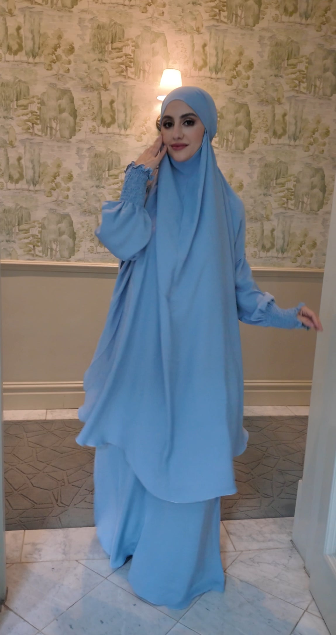 Grayish Blue Nada fabric Jilbab with long sleeve inner