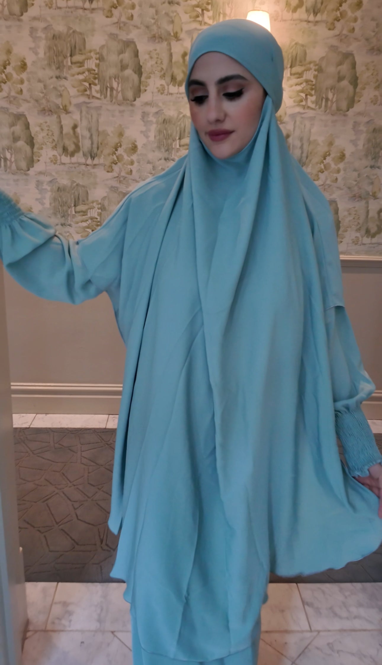 Green Nada fabric Jilbab with long sleeve inner