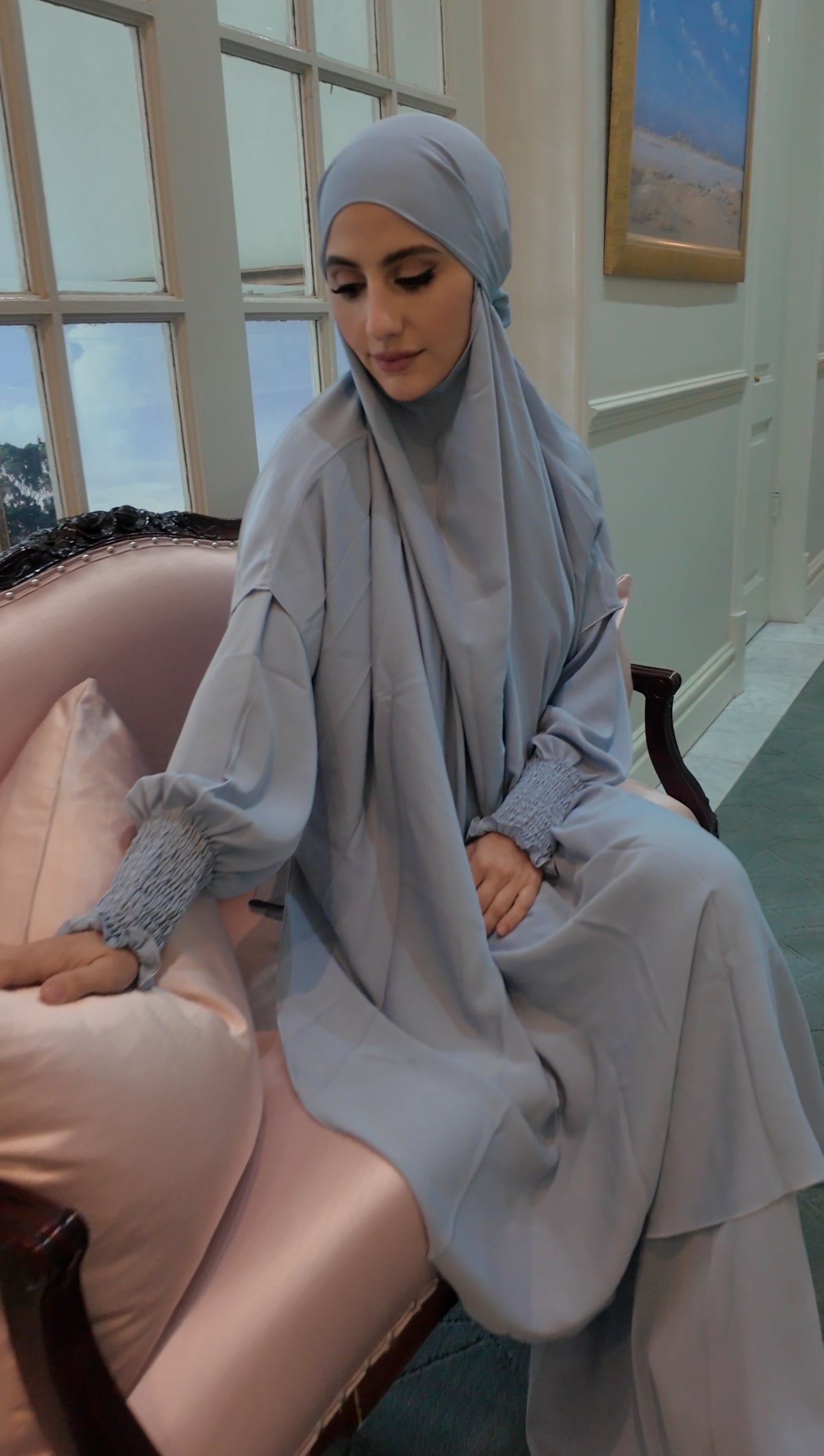 Grayish Blue Nada fabric Jilbab with long sleeve inner