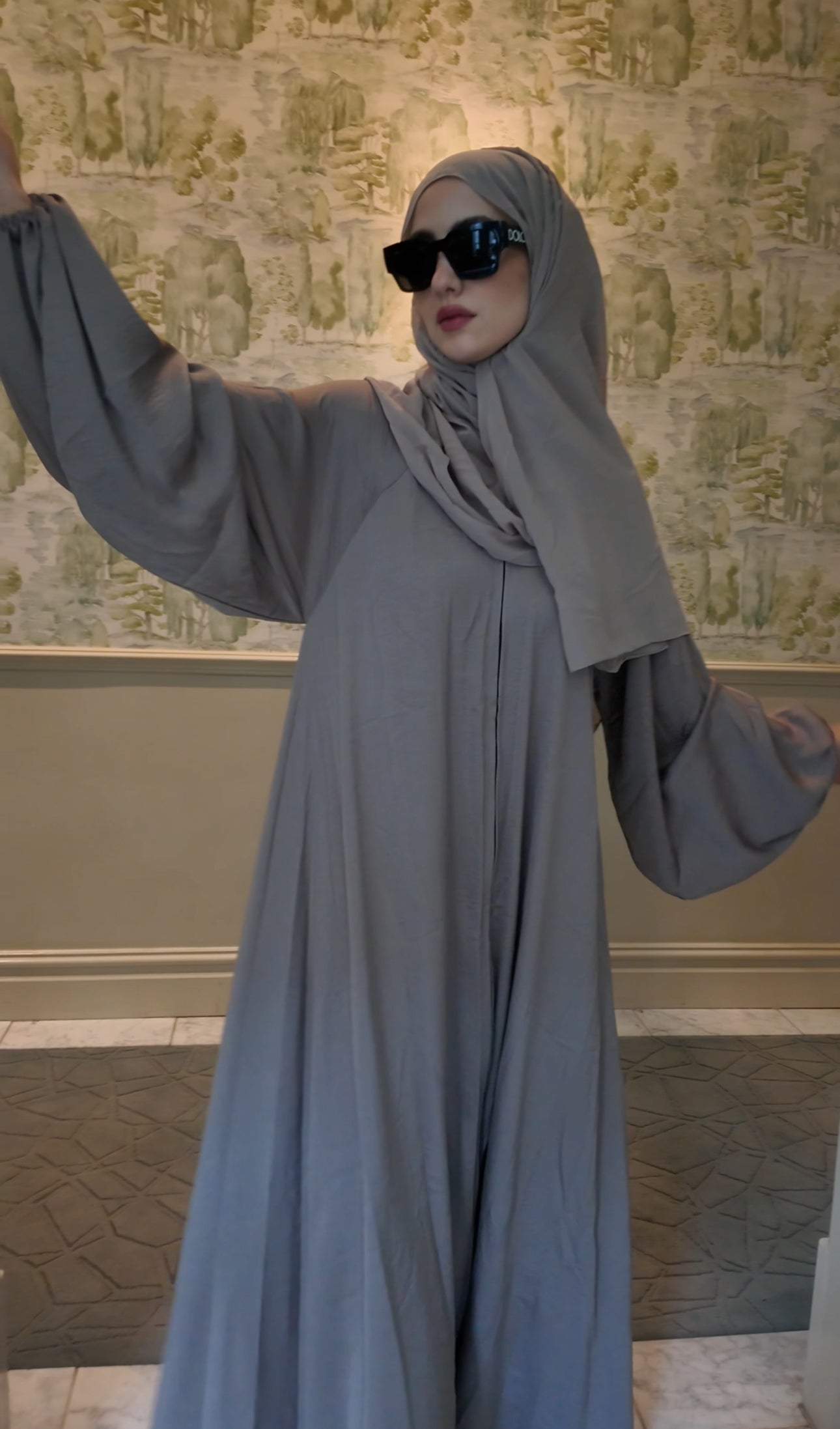 Mocha flow Abayah with attached hijab
