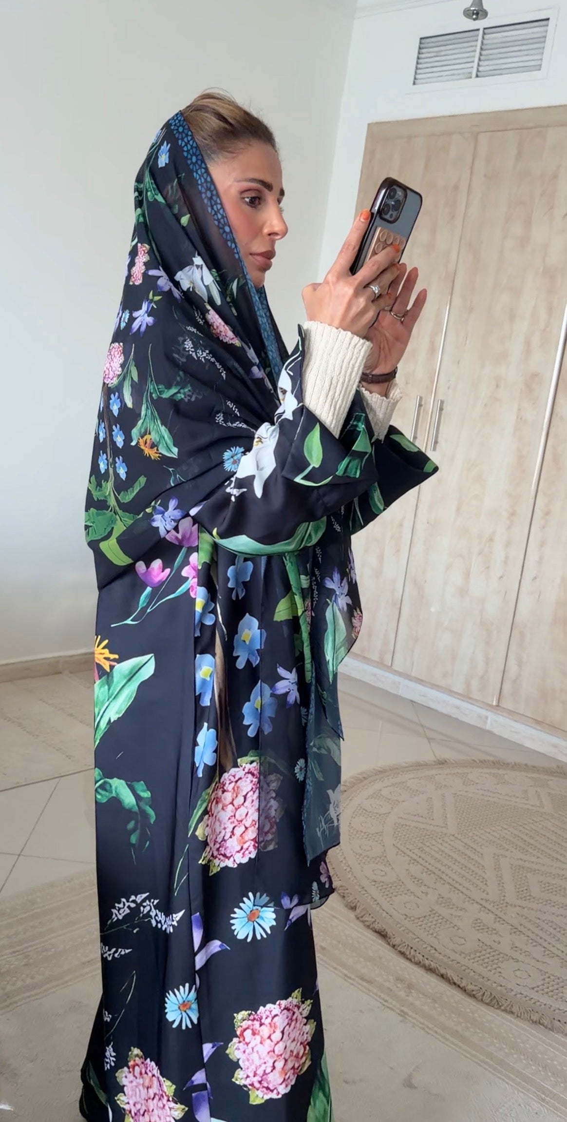 Black Floral Abayah
