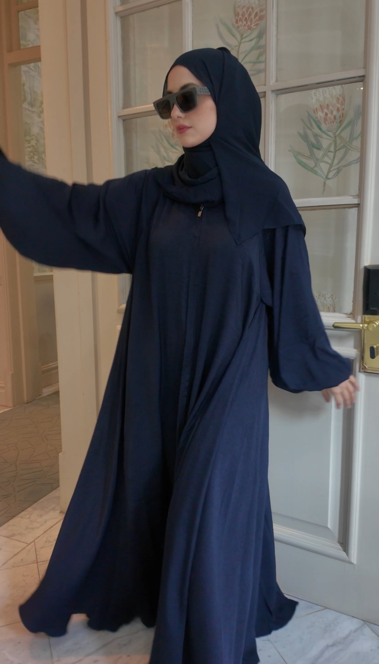 Dark Navy flow Abayah with attached hijab
