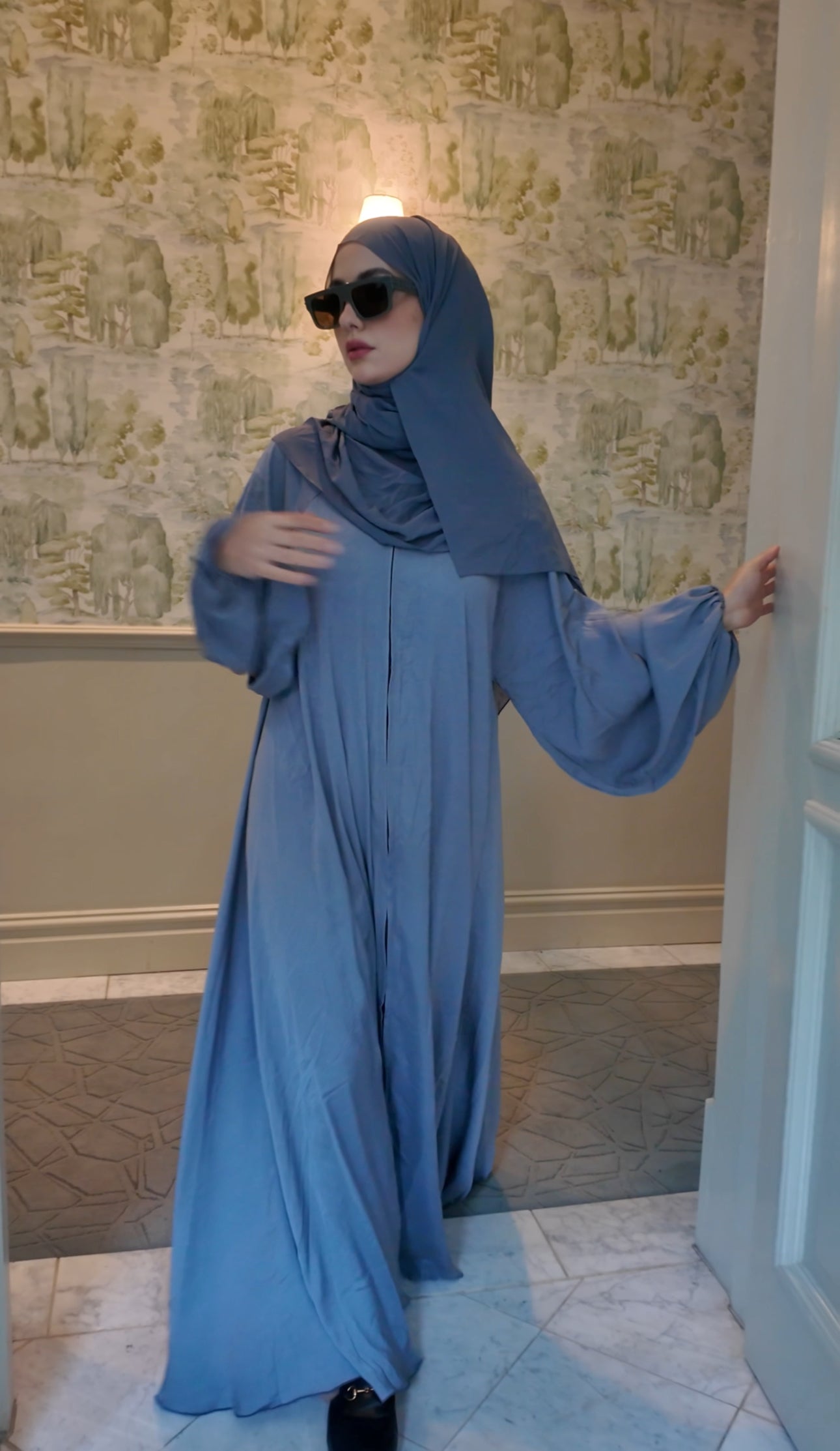 Silver flow Abayah with attached hijab