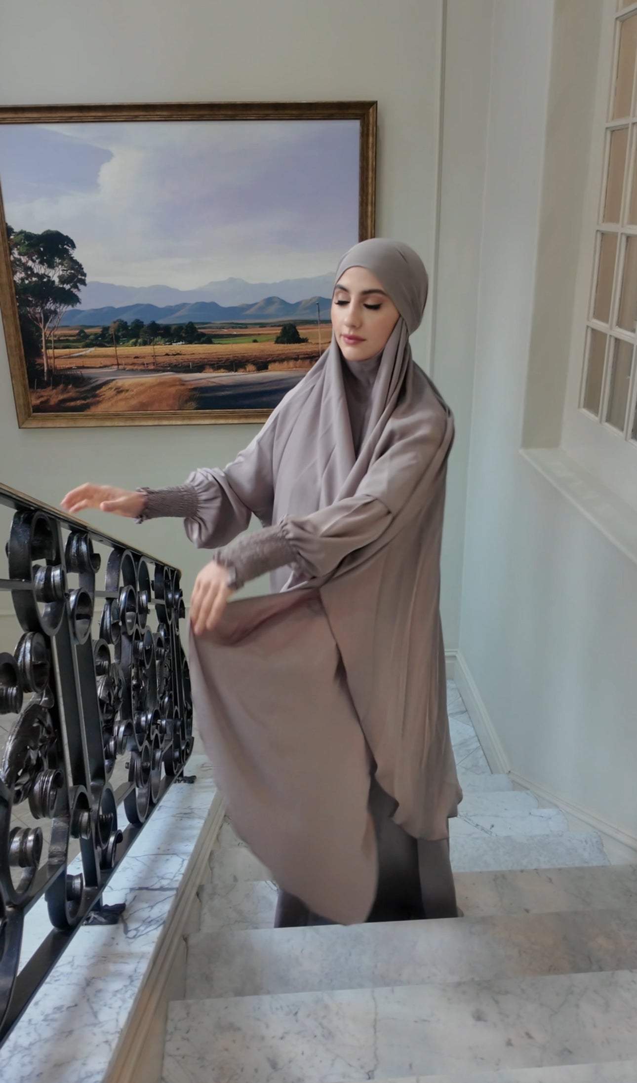 Beige Nada fabric Jilbab with long sleeve inner