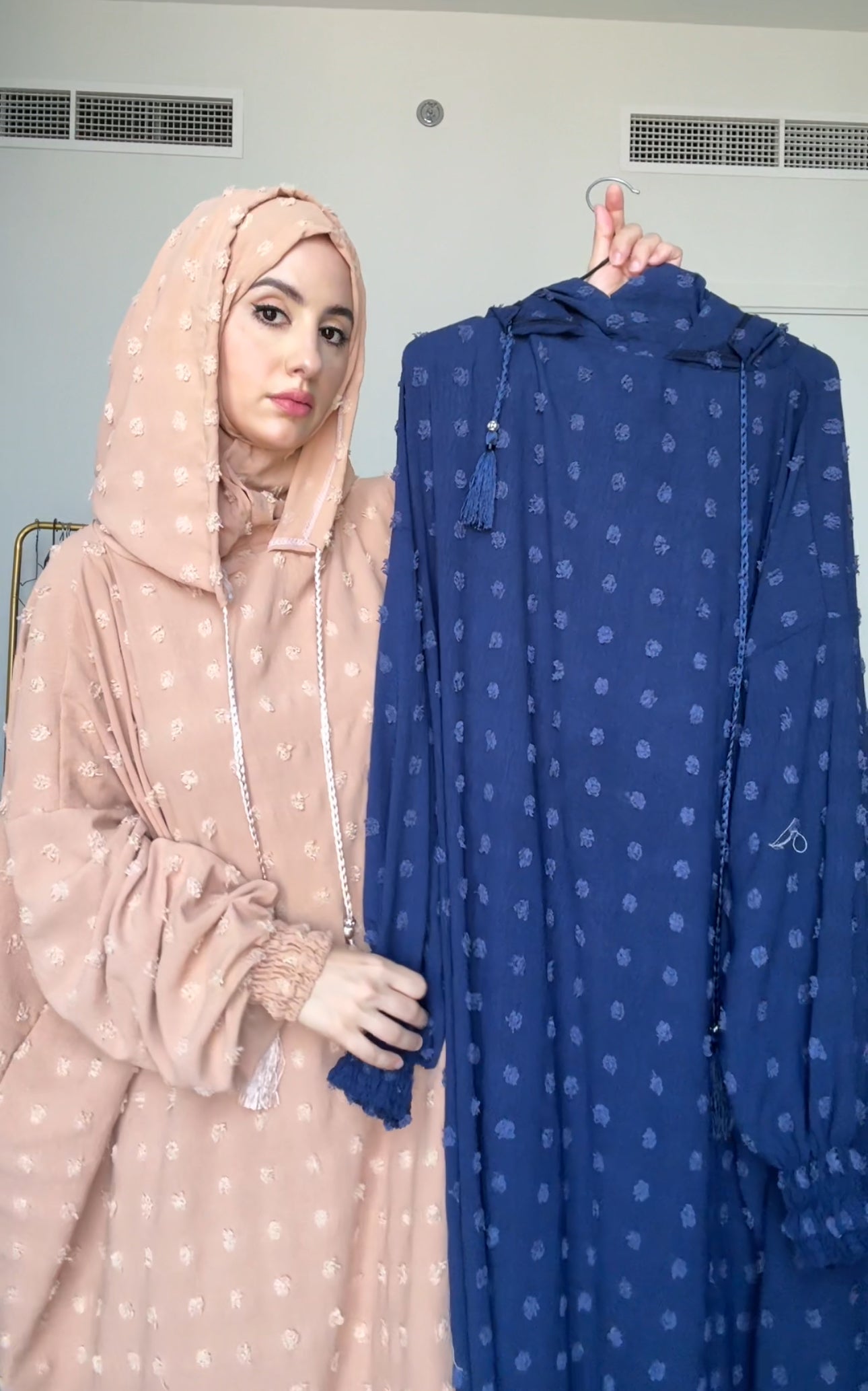 Beige with big dots burqa