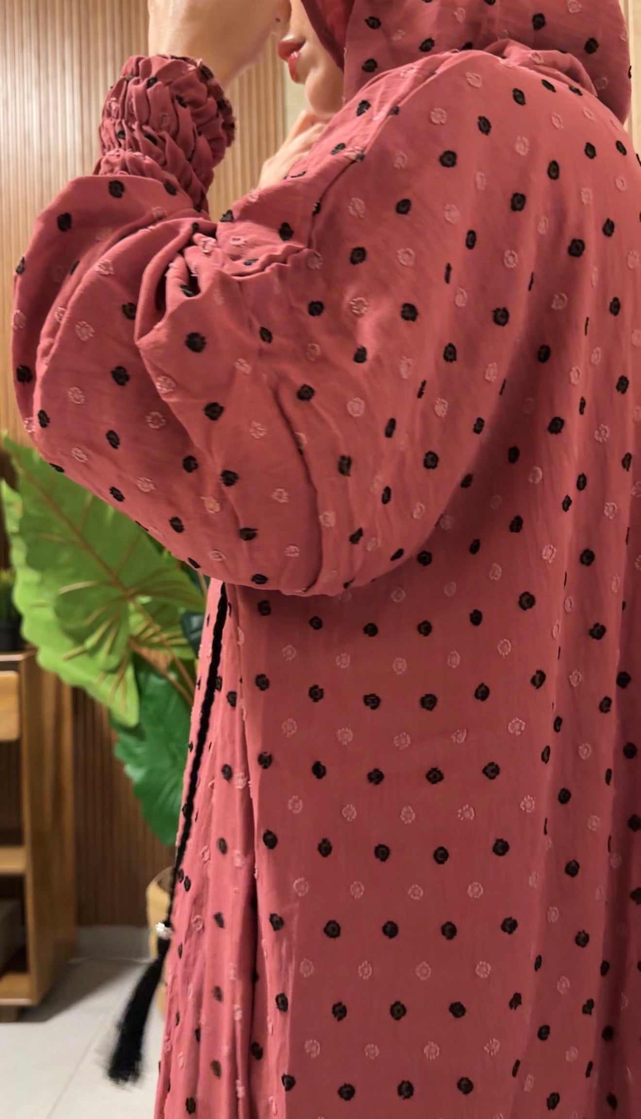 Coral burqa with black dots