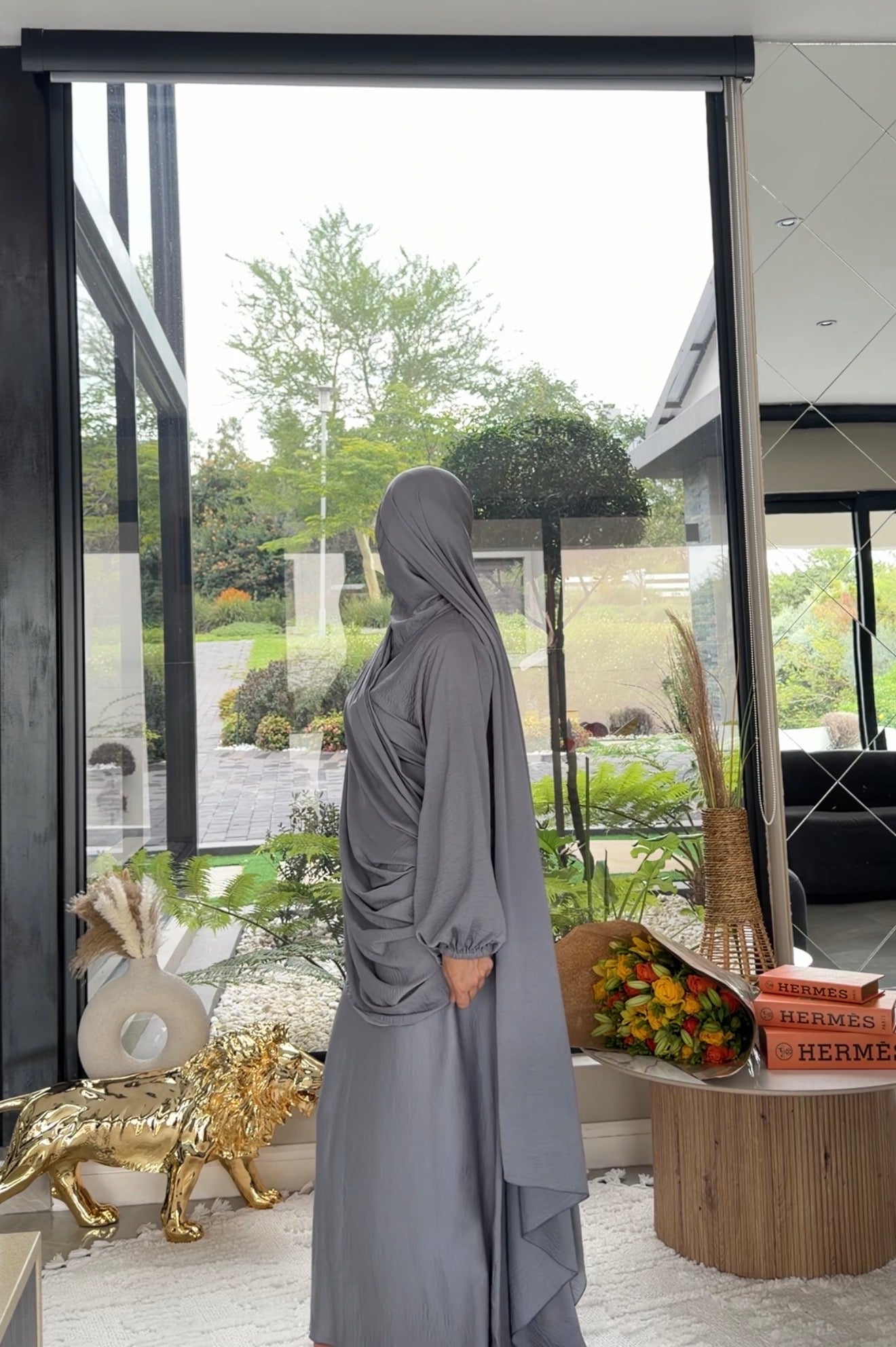 Grey long scarf abayah or dress